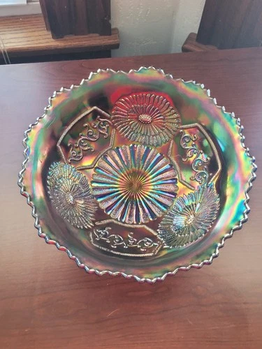 Super Blue Fenton Carnival Glass Mikado Large Compote Has Great Color