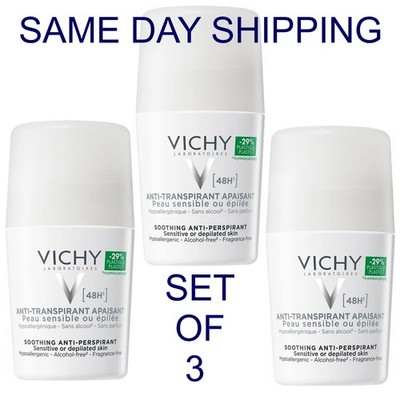 3 x Vichy 48H Anti-Perspirant Deodorant Sensitive Skin Roll-on 50ml PACK OF 3