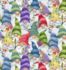 BTY Wilmington GNOME-GROWN with Flowers Wht Print 100 Cotton Quilt Fabric Yard