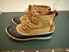 Sorel Out N About Elk Brown Leather WP Ankle Rain Boots Kids Size 1