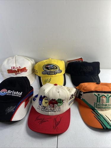 Vintage NASCAR Autographed Hat Lot Of 6 Ernie  Irvin Tony Stewart See Desc