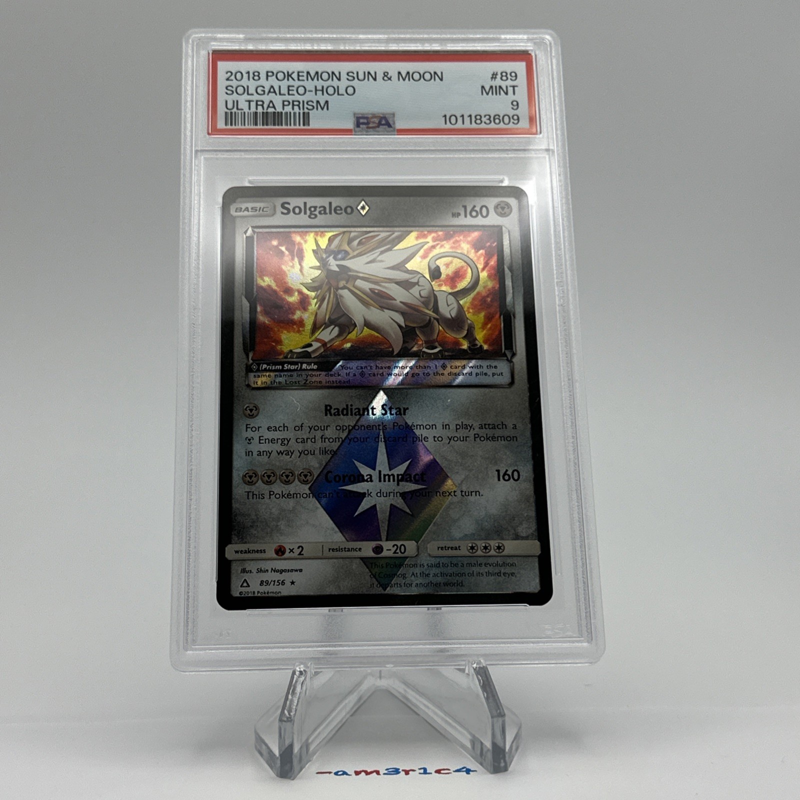 PSA 9 MINT SOLGALEO HOLO POKEMON 2018 PRISM STAR 89/156 ULTRA PRISM