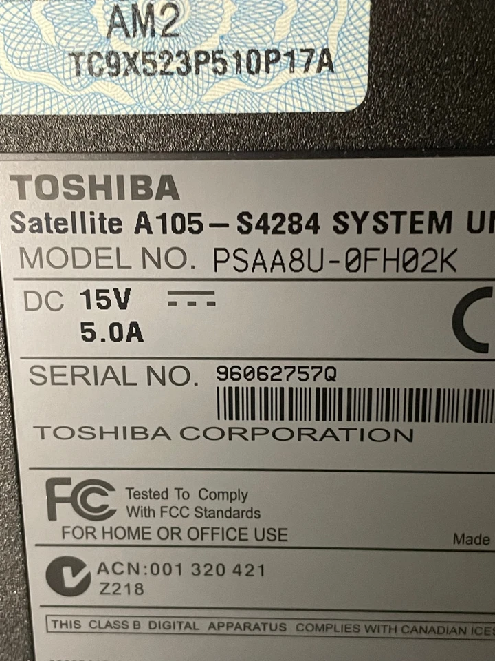 Toshiba Satellite A135-S4527 15" Core 2 Duo T2080, 1GB Ram 16GB SSD Win XP #607C - Image 2 of 4