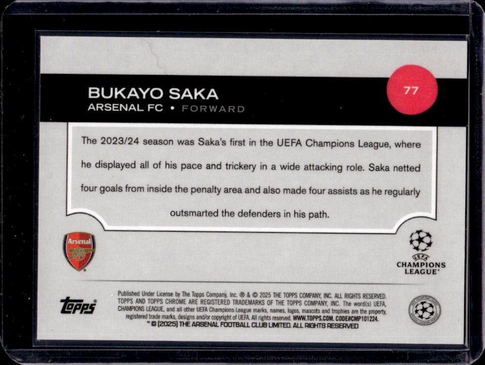 2024-25 Topps Chrome UEFA Bukayo Saka Toppsfractor #/52 Arsenal view 2
