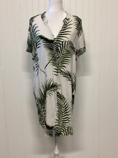 H&M W Sz 6 Tropical Summer Dress Short Sleeve Casual Vacation Green Palm Beach