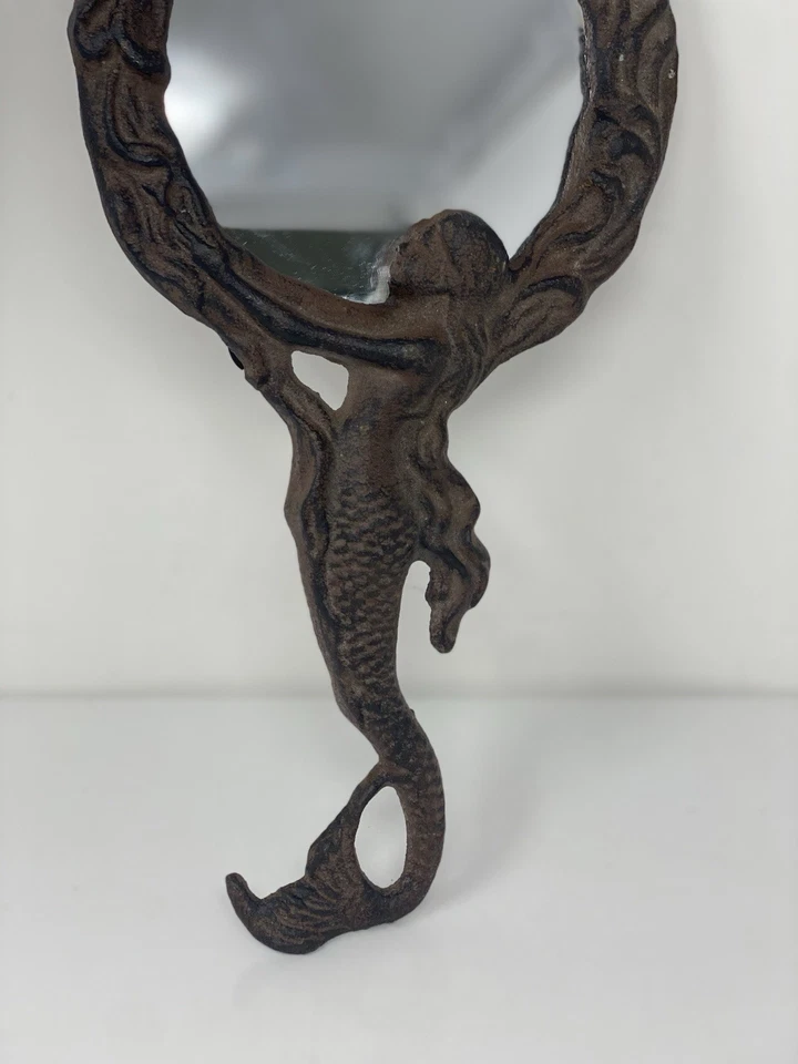 Espelho Mermaid Coastal Náutico Ferro Fundido Decoração de Parede Mão Marrom/Bronze 12 Polegadas - Imagem 2 de 4