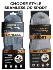 Copper Fit Women’s Compression Ankle Socks 3 Pairs – Choose (Seamless or Sport)