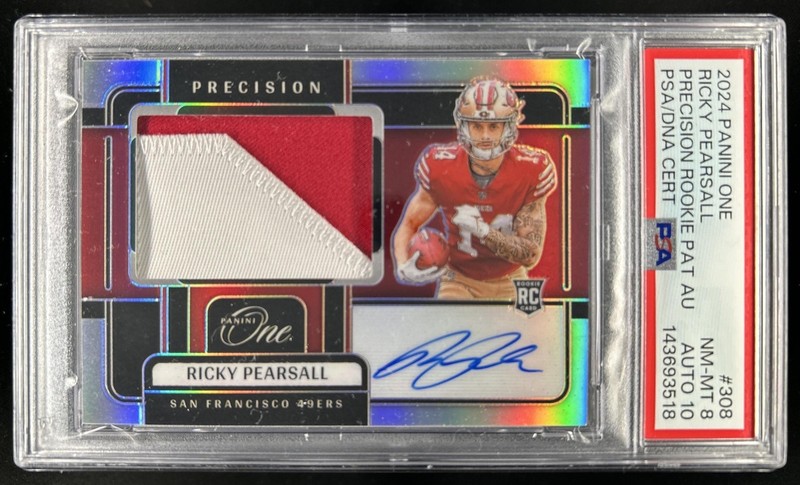 2024 Panini One Ricky Pearsall Precision Rookie Patch Auto RC #/99 PSA 8 10