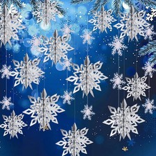 12PCS Silver Christmas Hanging Snowflake Decorations, 3D Snowflake Garland