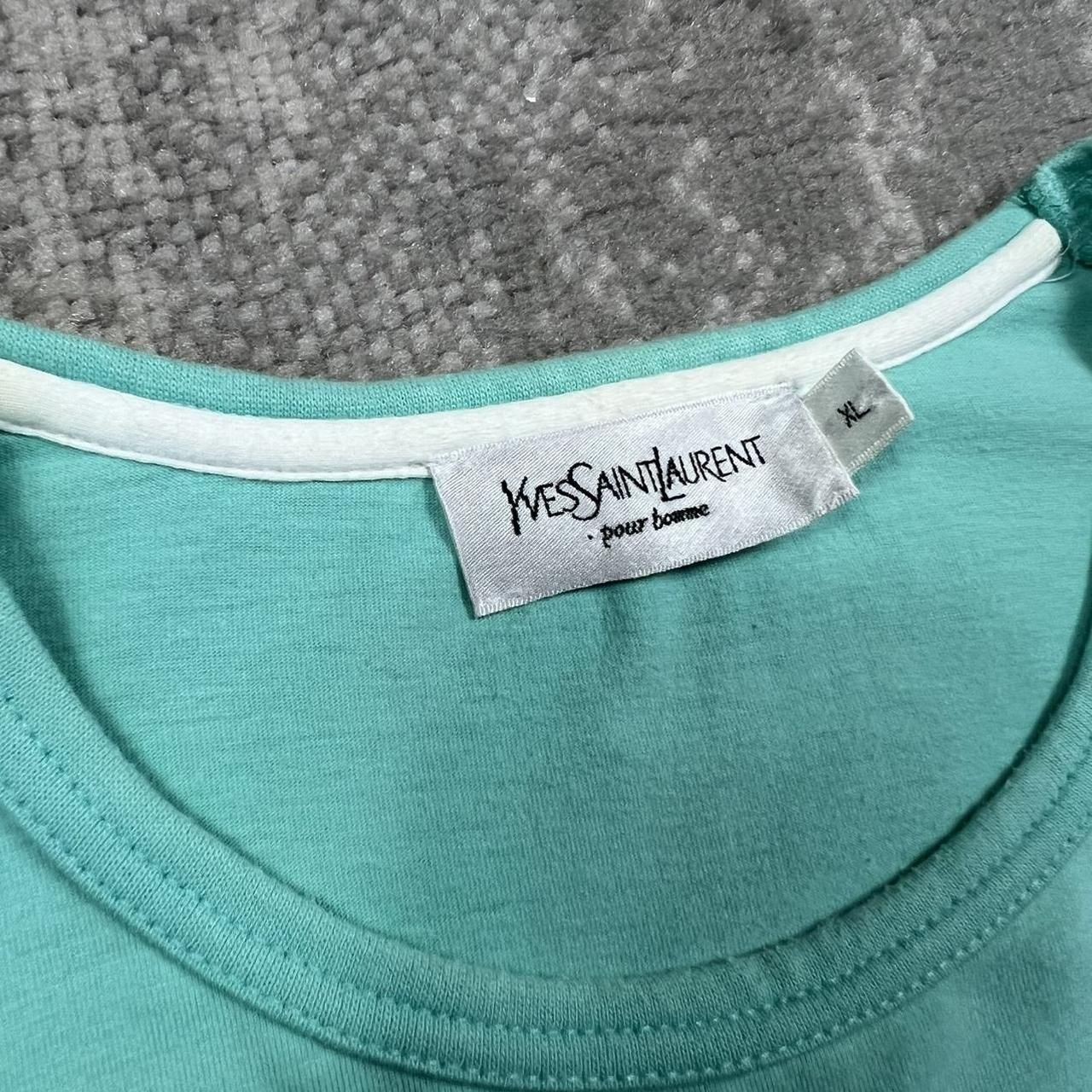 SAINT LAURENT T shirt vintage anni 00 YSL Boxy Large uomo* blu corallo girocollo Y2K designer