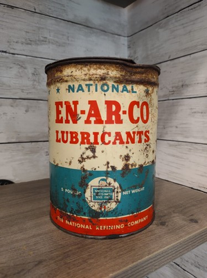 #ad Vintage EN AR CO National 5lb Grease Oil Can Advertising Graphic Lubricant Empty $27.87