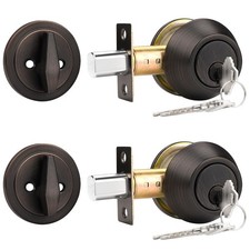 Probrico 2 Pack Oil Rubbed Bronze Single Cylinder Deadbolt Lock Set, Keyed One