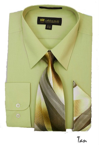 Men's Dress Shirt with Matching Tie And Handkerchief Set 8 Colors Size ...