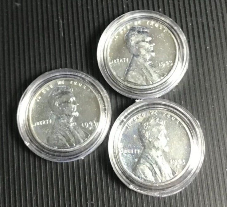 3 Steely BU Coins 1943 S D & P Full Set of Real Beauties # 3