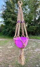 Pretty in Purple Beaded Jute Plant Hanger New