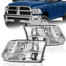 Fits 09-18 Dodge Ram 1500 2500 3500 Light Chrome Headlights Left+Right Pair Lamp