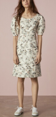 REBECCA TAYLOR $425 Sofia Floral Linen Puff Sleeve Dress Ivory Vanilla 6 |  eBay