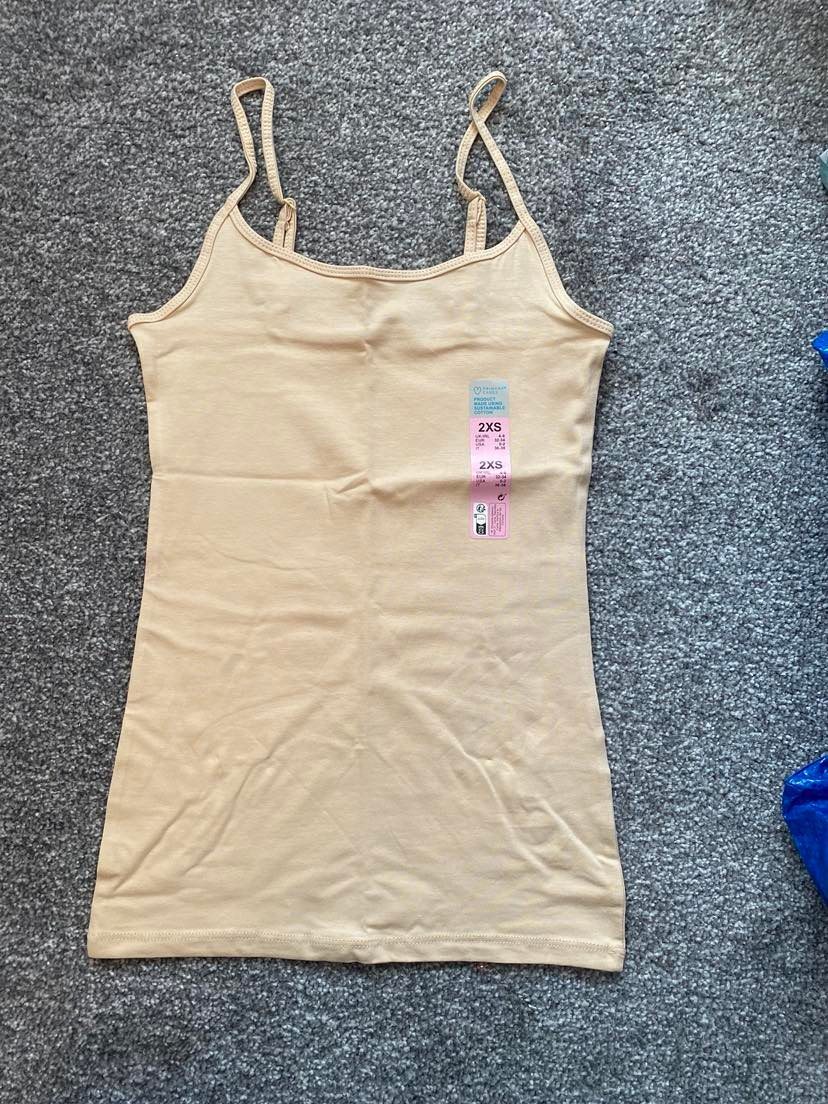 Primark Ladies Womens Stretch Cami Vest Strap Black White Navy 2XS/XS/M