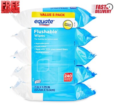 Equate Fresh Scent Flushable Wipes, 5 Resealable Packs (240 Total Wipes)