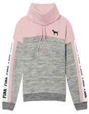 Victoria's Secret Pink Cowl Neck Colorblock Pullover Sweatshirt Pink  Gray NWT