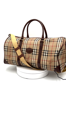 Vintage BURBERRY Travel Boston Bag 2Way Haymarket Nova Check Beige