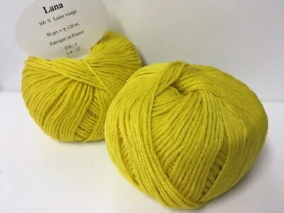 5 pelotes 100 % pure laine couleur jaune / Fabriqué en FRANCE - Photo 1/2