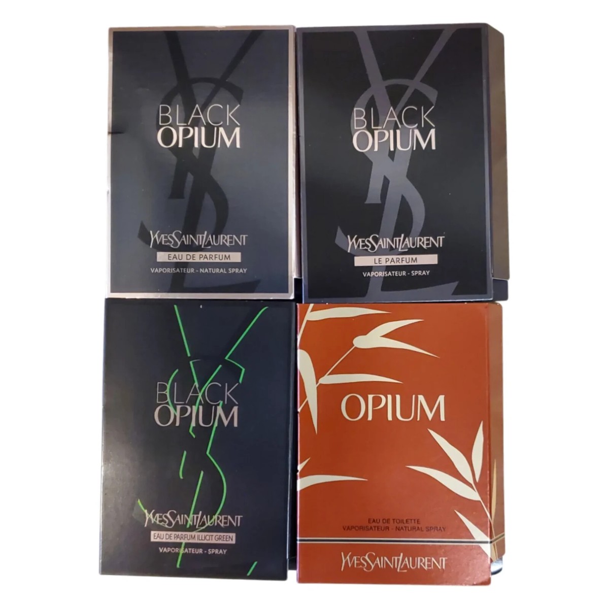Yves Saint Laurent Opium, Black Opium, Le Parfum, and Illicit