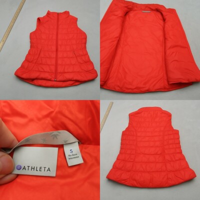 Athleta Goose Down Vest Womens Small Orange Downalicious Full Zip Quilted Puffer