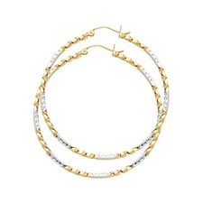 14K Two Tone Gold Curled Hoop Earrings For Girl