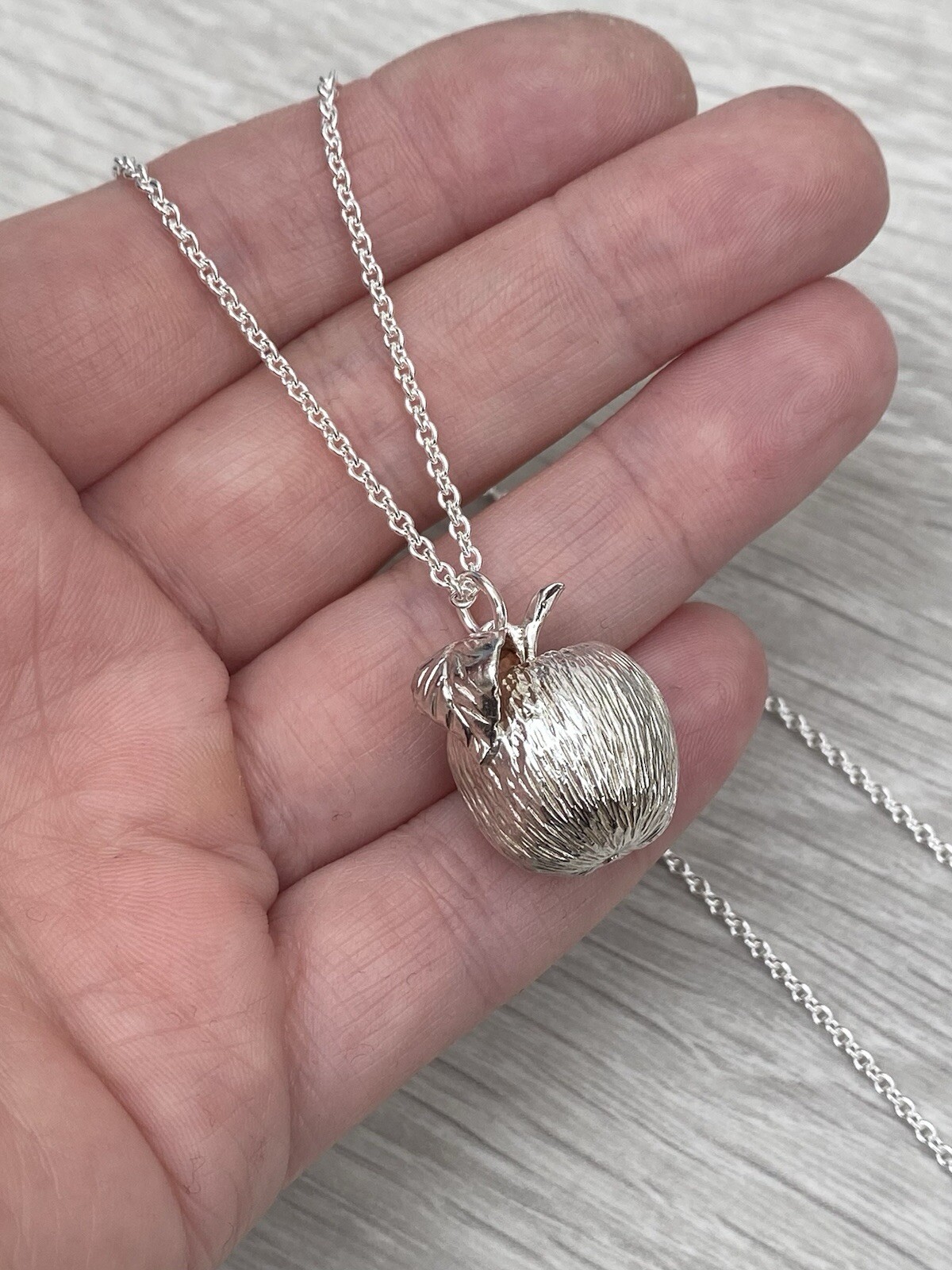 Vintage 1970s large solid silver apple pendant on… - image 9