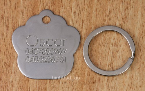 Stainless Steel Paw Shaped Pet ID Tag Free Personalised Custom Engraved Dog Cat - Picture 3 of 4