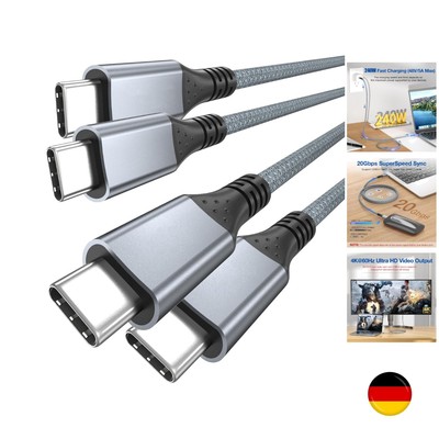 240W USB C auf USB C Kabel 0.2m2 Stück, Kurz USB C 3.2 Gen 2X2 20Gbps Ladekab...