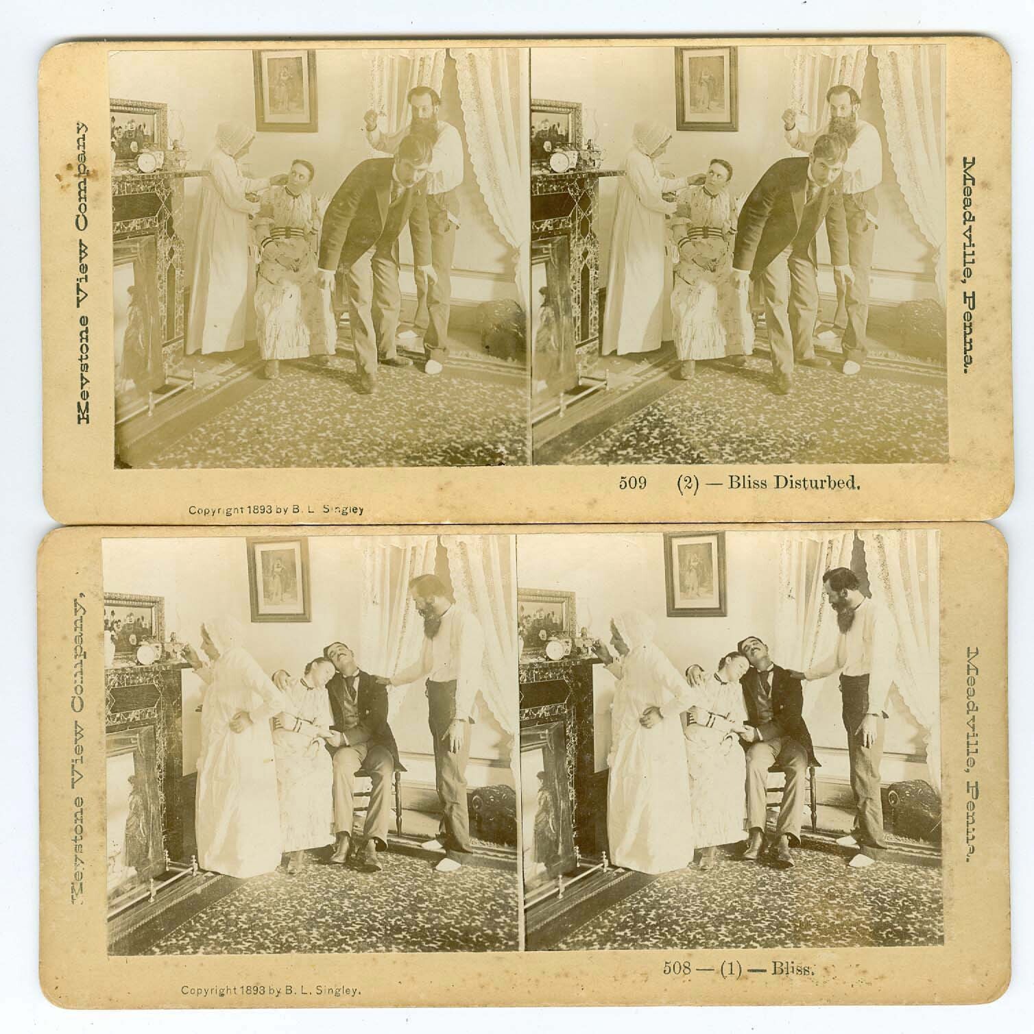 J0256~ Early Buff Keystone Bliss Disturbed – 2 Card Stereoview Set