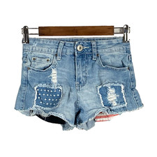 Rue21 womens distressed high rise denim shorts size 0 stretch light wash USA