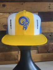 Vintage 80s Los Angeles Rams NFL Football Yellow Snapback Hat AJD Lucky Stripes