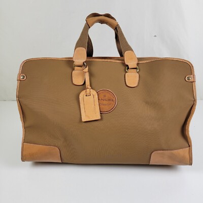 Lancel Paris Nylon Canvas Vachetta Leather Weekender Travel Duffel