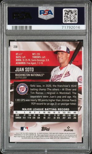 2021 Topps Stadium Club #220 Juan Soto Design Variation PSA 9 - Picture 2 of 2