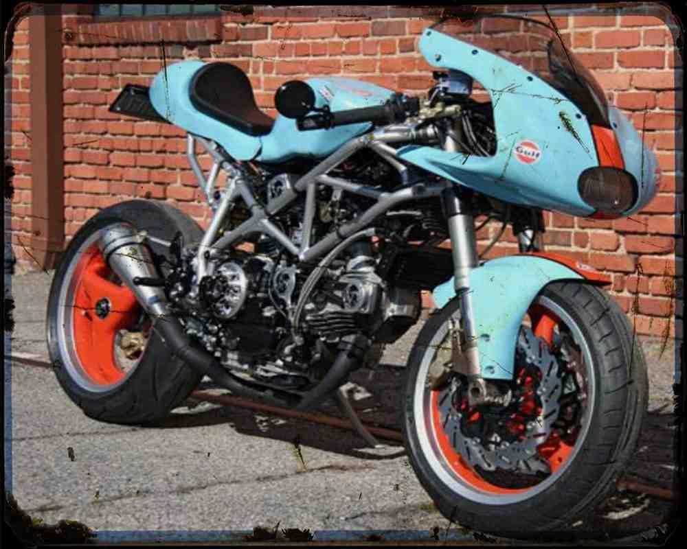 Ducati Gulf Oil Cafe Racer A4 Metal Sign Motorbike Vintage Aged