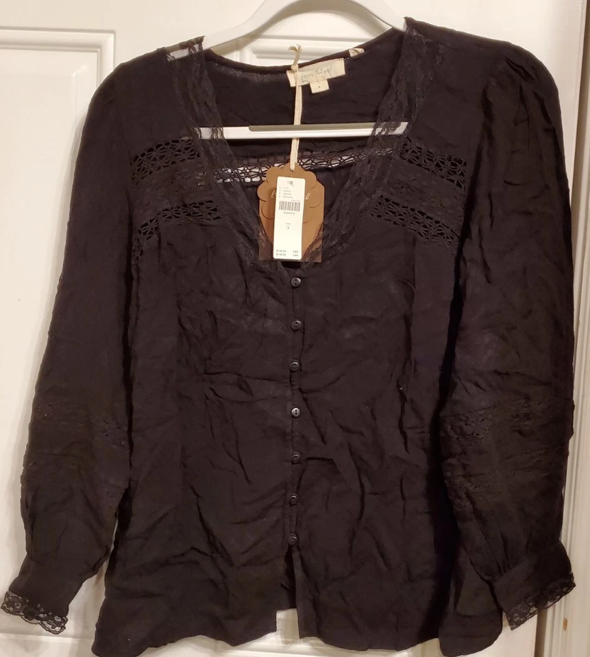 Forever That Girl Anthropologie Black Long Sleeve Button-Down Shirt - SMALL