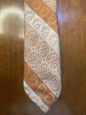 Vtg MCM 1960s Griffon Paisley Neck Tie Orange White Gold Trevira Polyester
