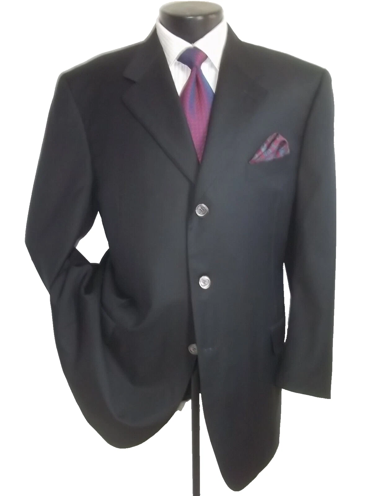 ]] Canali Solid Black 3Button Side Vents Super 130 Wool Blazer Jacket Coat 46R