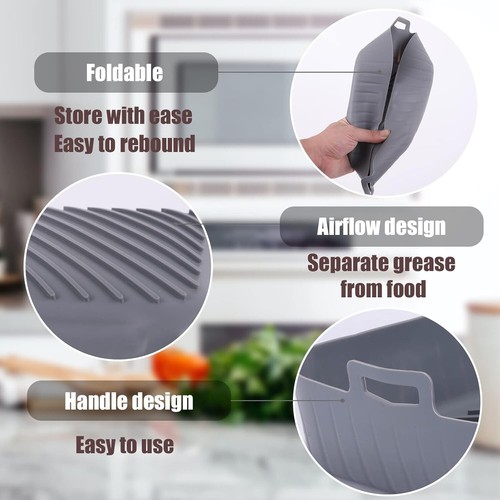 9" Square Silicone Air Fryer Liners, 2 Pcs, Reusable for Large Air Fryer Basket - Picture 3 of 5