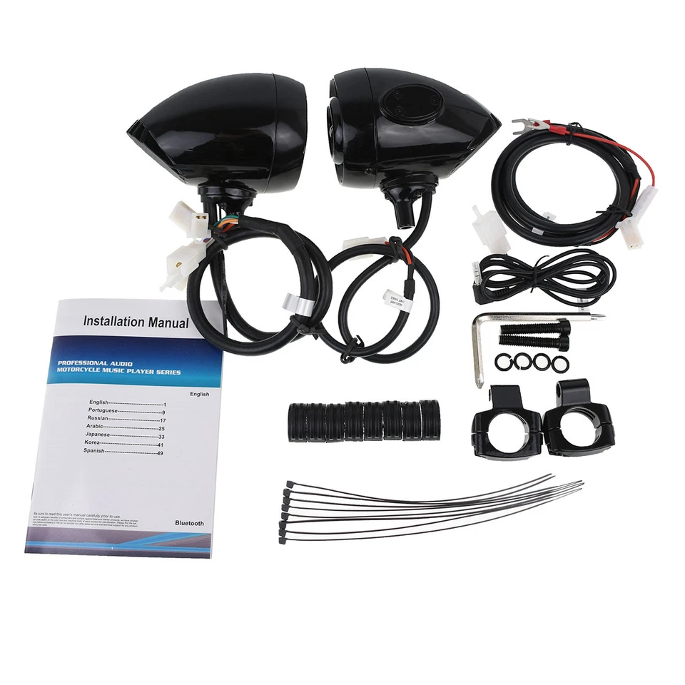 Amplificador de sistema estéreo de sonido de audio con altavoz Bluetooth para motocicleta de 1"" USB negro Foto 3 de 4