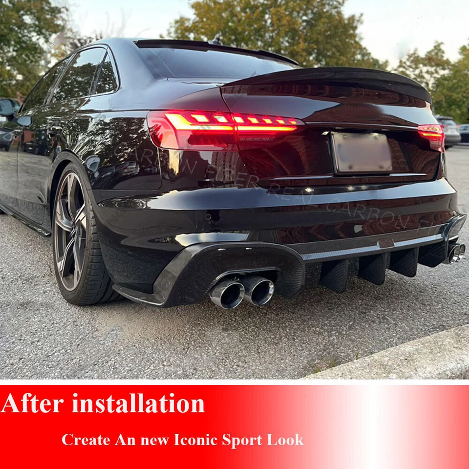 For Audi A4 B9.5 S-LINE S4 2020-2023 DRY CARBON FIBER Rear Bumper Lip Diffuser - Image 3 of 4