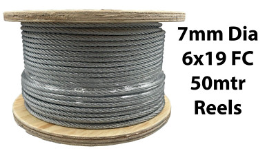 Drahtseil aus verzinktem Stahl 7 mm Durchmesser 6 x 19 Faserkern - 50 mtr Rolle