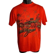 Vintage Las Vegas Crewneck T Shirt L Red Glitter Single Stitch Short Sleeves