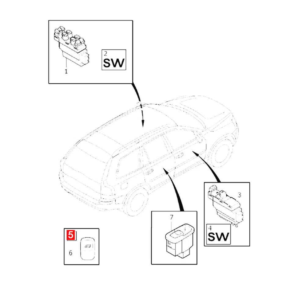 Door Glass Lifter Control Power Window Switch Button for 2001-2007 Volvo XC70 Foto 3 de 4