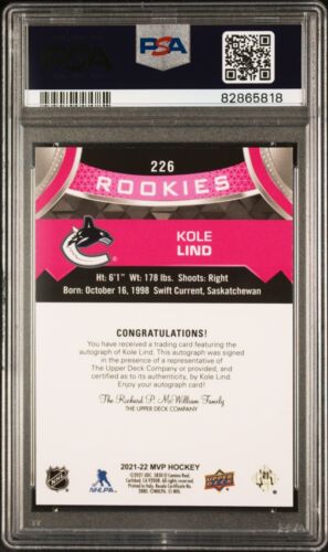 2021 Upper Deck MVP Kole Lind PSA 9 Graded MINT #226 Rookie RC Magenta Auto SSP - Picture 2 of 2