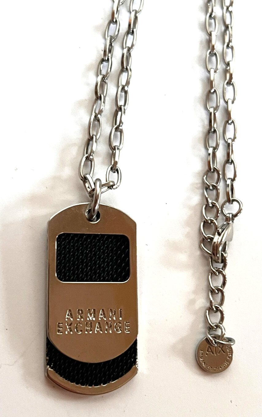 ARMANI EXCHANGE AIX Men's Mixed Materials Dog Tag Chain Necklace, 28" BNWT