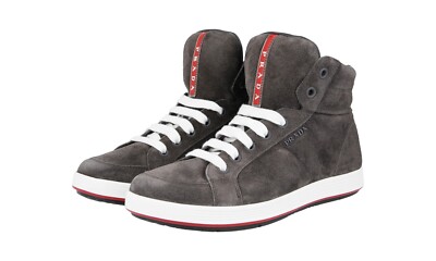 PRADA LINEA ROSSA HIGH-TOP SNEAKERS SHOES 4T2842 GREY NEW